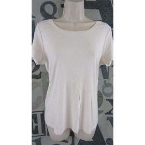 Joan Vass New York JV Beige Knit Top Women Large Short Sleeve Stretch